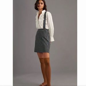 Anthropologie Maeve green plaid pinafore skirt size 2 with side zipper retro